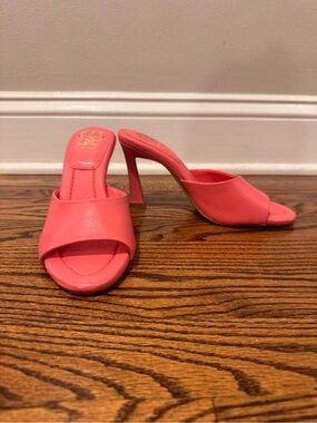 Vince Camuto Paigely Coral Pink Open-Toe High Heel Mules